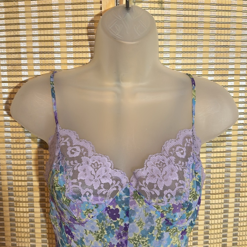 Victoria's Secret Semi Sheer Blue Floral One Piece Bodysuit Teddy Camisole Small - Picture 2 of 16